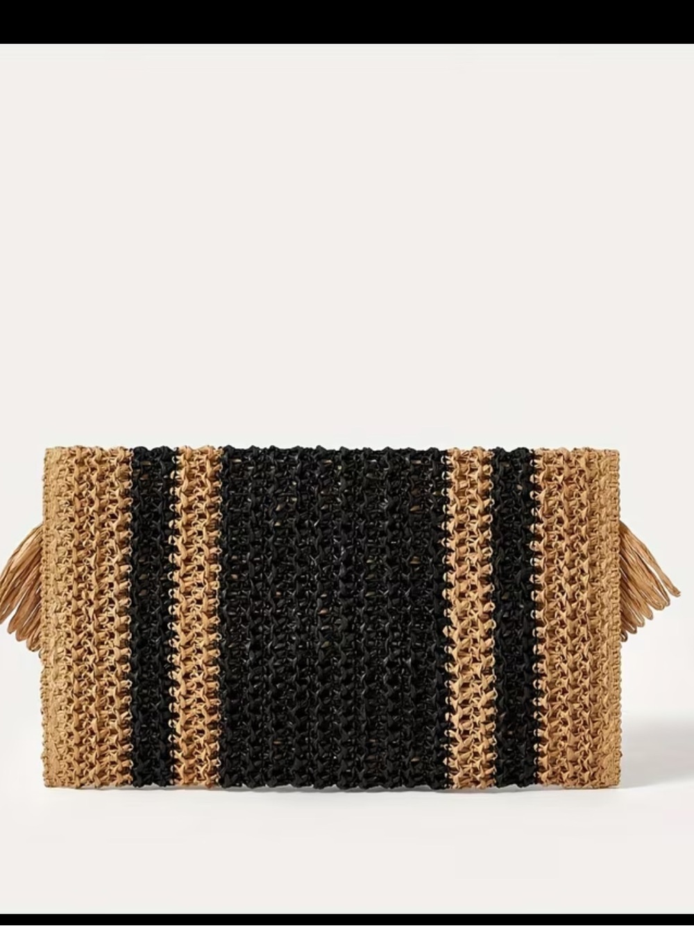 Affordable Fashion Finds Black & Natural Woven Fringe Clutch - Picture 3 of 5